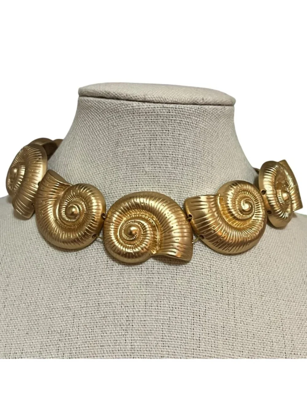 Gold-Tone Spiral Shell Statement Necklace By Piper K Adjustable Choker